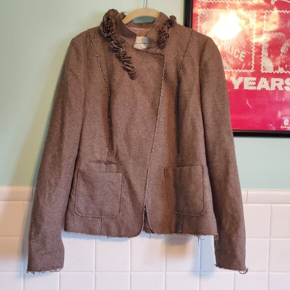 Banana Republic Tumblrcore 2010s Taupe Floral Trim Blazer Jacket Wool Blend - Picture 9 of 14